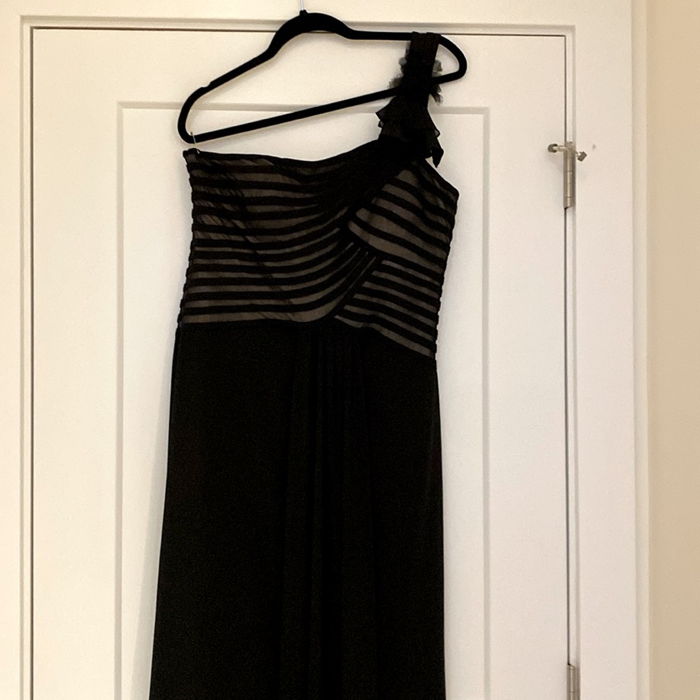 Off the shoulder floor length dress, black, size 42